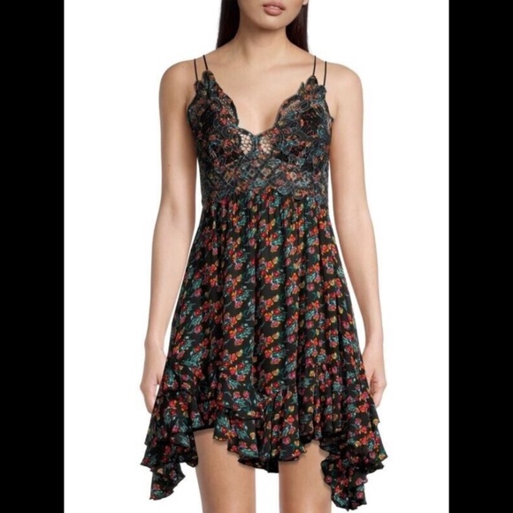 Free People One Intimately Adella Floral Mini Dress Black Combo Size XS - NWT - Picture 6 of 16